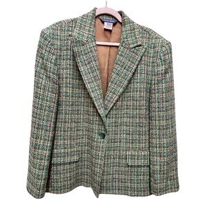 Austin Reed Tweed Blazer Women’s Size 14W Green Multi Wool Blend